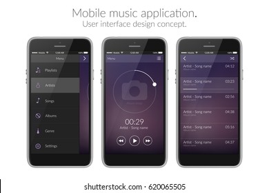 Mobile music application user interface design concept isolated on white background flat vector illustration