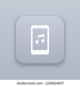 Mobile music, gray vector button with white icon on gray background