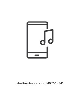 Mobile music line icon. linear style sign for mobile concept and web design. Mobile phone with musical note outline vector icon. Symbol, logo illustration. Vector graphics