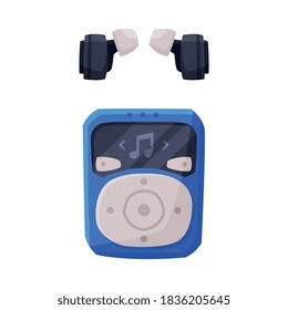 Mobile Music Player and Headphones Vector Illustration on White Background