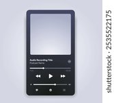 Mobile music player interface. Podcast turntable template. Audio streaming service layout. Profile, Album, Song, Singer, blog mockup. Apple music, deezer, spotify screen. Vector illustration.