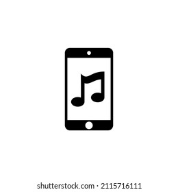 Mobile Music Player, Phone Playing Audio. Flat Vector Icon illustration. Simple black symbol on white background. Mobile Music Player, Phone Audio sign design template for web and mobile UI element.