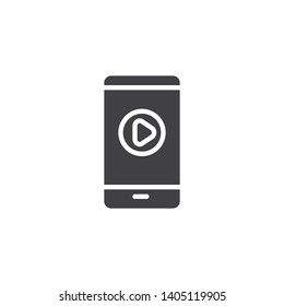 Mobile music player vector icon. filled flat sign for mobile concept and web design. Mobile phone with play button glyph icon. Symbol, logo illustration. Vector graphics