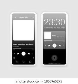 Mobile Music Podcast Player Mockup Handphone both Lock Screen and Application