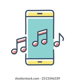 Música móvil. Smartphone con notas musicales en la pantalla, que simboliza escuchar música.