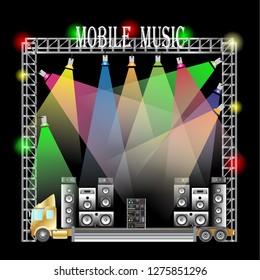 Mobile music truck on night vector illustration