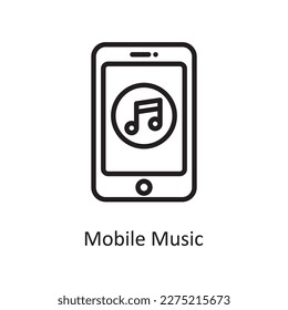Mobile Music Vector Outline icon Design illustration. Music Symbol on White background EPS 10 File
