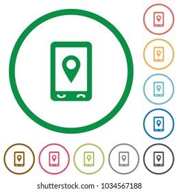 Mobile navigation flat color icons in round outlines on white background