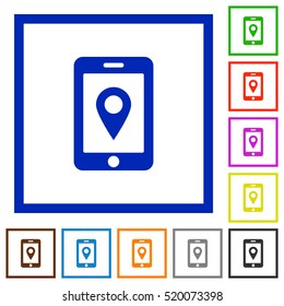 Mobile navigation flat color icons in square frames