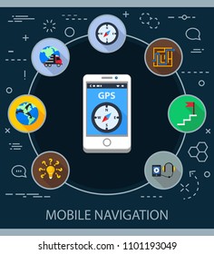Mobile navigation flat icons concept. Vector illustration. Element template for design.