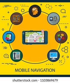 Mobile navigation flat icons concept. Vector illustration. Element template for design.