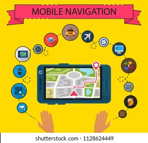 Mobile navigation flat icons concept. Vector illustration. Element template for design.