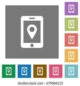 Mobile navigation flat icons on simple color square backgrounds