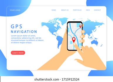 Navegación móvil, gps. Página de inicio. Páginas web modernas para sitios web.