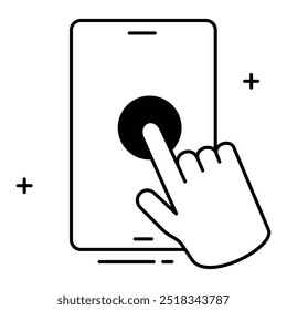 Navegação móvel e design de ícone de vetor de interação, smartphone, gestos do usuário, navegação de aplicativo, controle móvel, tela sensível ao toque 