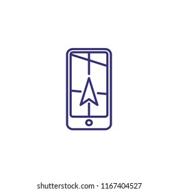 Mobile navigation line icon. Smartphone, direction sign, route. Navigation concept. Can be used for topics like geo position, city map, app design