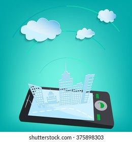 Mobile navigation map icons connections, vector illustration