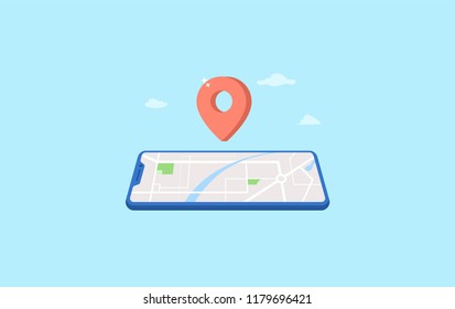 mobile navigation with pin location, road direction vector illustration concept can use for, landing page, template, ui, web, mobile app, poster, banner, flyer