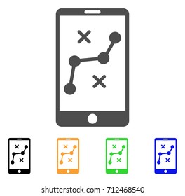 Mobile Navigation Route icon. Vector illustration style is a flat iconic mobile navigation route symbol with black, gray, green, blue, yellow color variants. Designed for web and software interfaces.