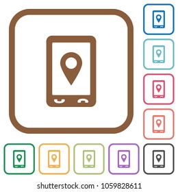 Mobile navigation simple icons in color rounded square frames on white background