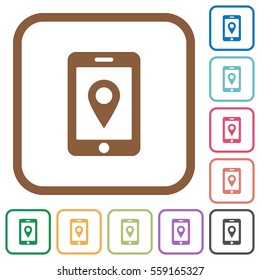 Mobile navigation simple icons in color rounded square frames on white background