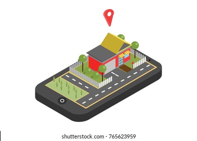 Mobile navigation, vector concept of destination