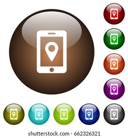 Mobile navigation white icons on round color glass buttons