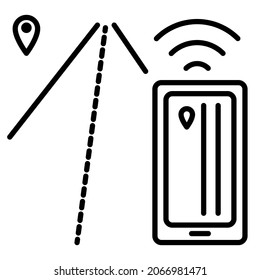 Mobile navigator for routing. A placemark on the route to stop. Vector icon, outline, isolated.   Editable stroke.