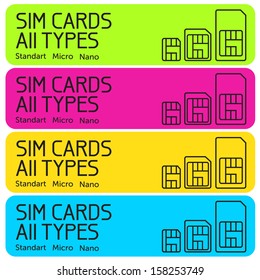 Mobile neon sim card types set in vector