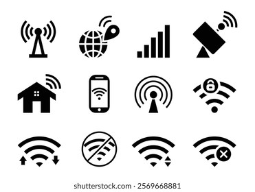 Mobile network icon. Wifi Logo. Wireless Communication Tower. Cell Tower Icon. Radio Communication Design Set