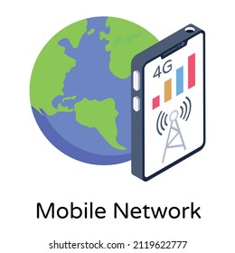 A mobile network isometric icon, editable design 

