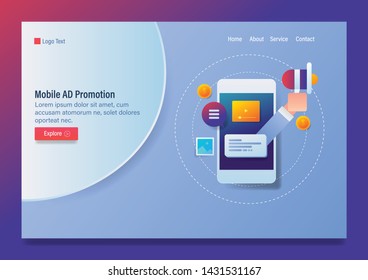 Mobile network, marketing concept, Digital media, Social media ad, flat design vector banner with icons and texts