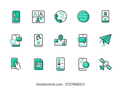 Mobile network - set of line design style icons