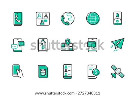 Mobile network - set of line design style icons