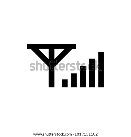 Mobile network signal icon with antena in black. Vector on isolated white background. EPS 10