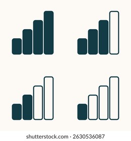 Mobile network signal strength indicator icons in flat style with full and empty bars