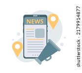 Mobile news app, digital worldwide media. Vector illustration.