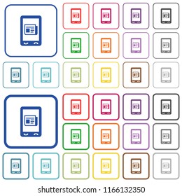Mobile news color flat icons in rounded square frames. Thin and thick versions included.