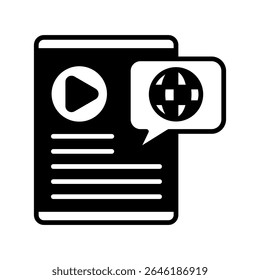Mobile News mini illustration glyph icon, use for journalist, broadcasting, news and media UI, UX kit, app and web development, digital or print.