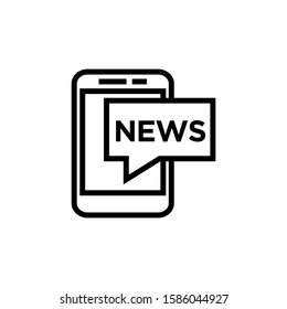Mobile news and notification icon in outline style on white background
