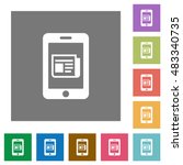 mobile newsfeed flat icon set on color square background.