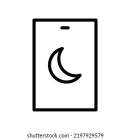 Mobile night mode icon with crescent moon in black outline style