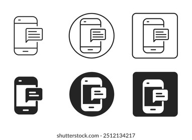 Symbolsatz für mobile Notizen. Chatten, Papier, Dokument, Notiz, Kommunikation, Gerät, Smartphone-Vektorgrafik-Kollektion auf transparentem Hintergrund. Bearbeitbarer Strich. Gefüllt, Linien- und Strichstil-Symbol