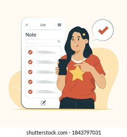 Mobile note list concept illustration for banner, poster, website, etc.