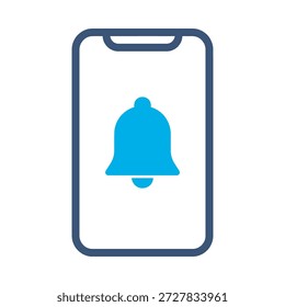 Icono de notificación móvil diseño de Vector plano azul símbolo de campana de teléfono inteligente alarma recordatorio mensaje elemento gráfico signo