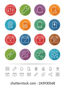 Mobile notification icon. Thin line style with shadow icons set. Vector illustration.