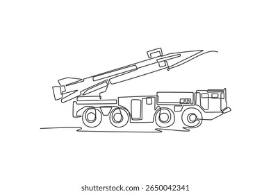 Mobile nuclear ballistic missile. nuclear and missiles concept. Single line draw design. Vector graphic illustration