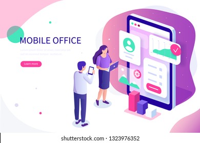 Mobile office concept. Can use for web banner, infographics, hero images. Flat isometric vector illustration isolated on white background.