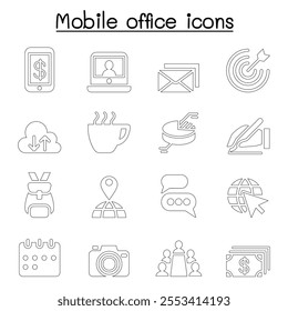 Mobile office icon set in thin line style