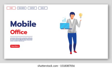 Mobile office landing page vector template. Financial analysis website interface idea with flat illustrations. Business analytics homepage layout. Market research web banner, webpage cartoon concept